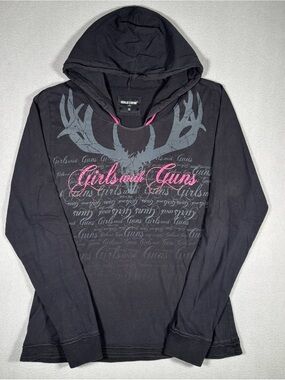 Girls With Guns Hooded Long Sleeve Shirt Women’s 1X Black Pink Top